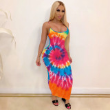 Tie Dye Print Slim Sling Maxi Dress TE-4582