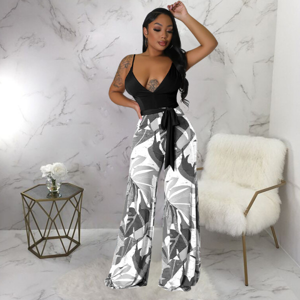 Sexy Print Deep V Neck Sling Jumpsuit YF-10480
