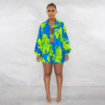 Plus Size Fashion Print Long Sleeve Coats Three Piece Set NY-10458