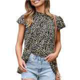 Floral Pattern Print Ruffle Sleeve Top SHD-9414