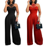 Sexy Multi-strap Crossover Wide Leg Jumpsuit SHD-9424