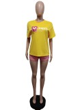 Letter Print Color Block Sport Two Piece Shorts Set MEM-88488