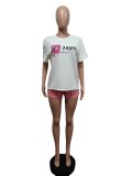 Letter Print Color Block Sport Two Piece Shorts Set MEM-88488