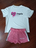 Letter Print Color Block Sport Two Piece Shorts Set MEM-88488