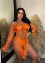 Sexy Hand-knitted Large Mesh Tassel Beach Dress TR-1258