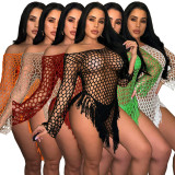 Sexy Hand-knitted Large Mesh Tassel Beach Dress TR-1258