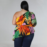 Plus Size Single Shoulder Long Sleeve Tie Up Tops NNWF-7845