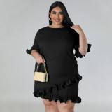 Plus Size Solid Color Ruffle Patchwork Midi Dress NNWF-7832