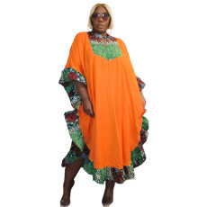 Plus Size Ruffle Print Splicing Maxi Dress NNWF-7836