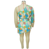 Plus Size Single Shoulder Long Sleeve Tie Up Tops NNWF-7845