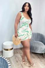 Sexy Print Sleeveless Vest Rompers TE-4626