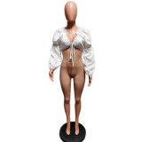 Sexy Wrap Chest Long Sleeve Tops QXTF-8159