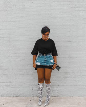 Denim Skirts And T Shirt Combo Two Piece Set(Without Waist Belt) YMEF-5205