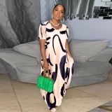 Plus Size Short Sleeve Print Maxi Dress NY-10485