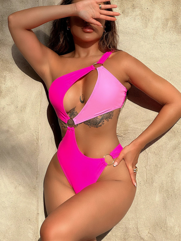 Sexy Contrast Color Hollow Out One Piece Swimsuit CSYZ-A11H