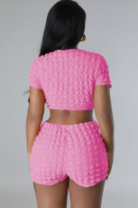 Solid Color Tie Up Tops And Shorts Two Piece Set YD-1173