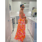 Print Wrap Chest Big Swing Maxi Dress BN-9430