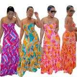 Print Wrap Chest Big Swing Maxi Dress BN-9430