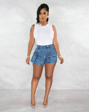 Casual Pocket Zipper Denim Shorts CM-8676