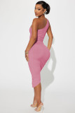 Solid Color Slash Shoulder Midi Dress YD-8741