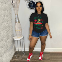 Plus Size Letter Print Short Sleeve T Shirt SFY-2308G