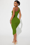 Solid Color Slash Shoulder Midi Dress YD-8741