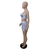 Print Tube Tops And Shorts Two Piece Set QXTF-8838