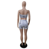 Print Tube Tops And Shorts Two Piece Set QXTF-8838