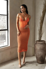 Sexy Backless Bodysuit And Hollow Out Skirts Knits Two Piece Set ZSD-0265