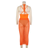 Sexy Backless Bodysuit And Hollow Out Skirts Knits Two Piece Set ZSD-0265