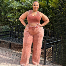 Plus Size Sleeveless Tank Tops And Wide Leg Pants Suit NNWF-7856