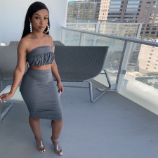 Sexy Wrap Chest Tie Up And Skirt Two Piece Set TE-4586