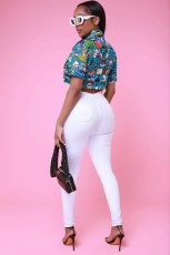 Printed Short-sleeve Short Shirt QXTF-8164