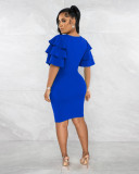 Solid Color Short Sleeve Slim Midi Dress XMY-9423