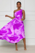 Plus Size Sexy One Shoulder Hollow Print Long Dress GFDY-1217