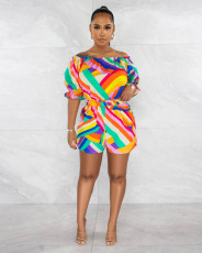 Colorful Print Off Shoulder Romper XMY-9415