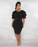 Solid Color Short Sleeve Slim Midi Dress XMY-9423