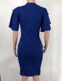 Solid Color Short Sleeve Slim Midi Dress XMY-9423