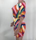 Colorful Print Off Shoulder Romper XMY-9415