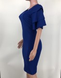 Solid Color Short Sleeve Slim Midi Dress XMY-9423