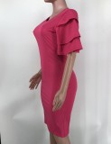 Solid Color Short Sleeve Slim Midi Dress XMY-9423