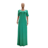 Plus Size Casual Solid Short Sleeve Long Dress TR-1015