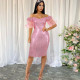 Plus Size Sequin Off Shoulder Split Dress GKEN-211246