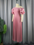Plus Size Solid Elegant Pleated Dress GKEN-030112