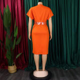 Plus Size Fashion V-neck Sexy Midi Dress With Belt GATE-D366