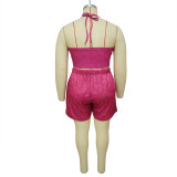 Plus Size Solid Vest And Shorts Two Piece Set NNWF-7855