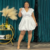 Plus Size V Neck Solid Color Mini Dress NNWF-7838