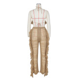 Sexy Knit Tassel Hollow Out Two Piece Pant Sets ZSD-0225