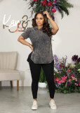 Plus Size Printed Casual Sports Short Sleeve Pants 2 Piece Set WAF-77589