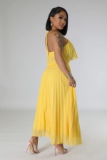 Sexy Halter Top Pleated Long Skirt Two Piece Set GYLY-10090